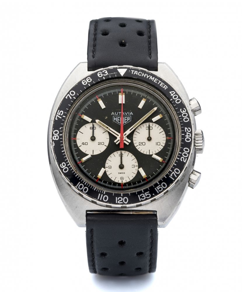 HEUER, REF. 73663, AUTAVIA A fine, manual, stainless steel chronograph wristwatch.