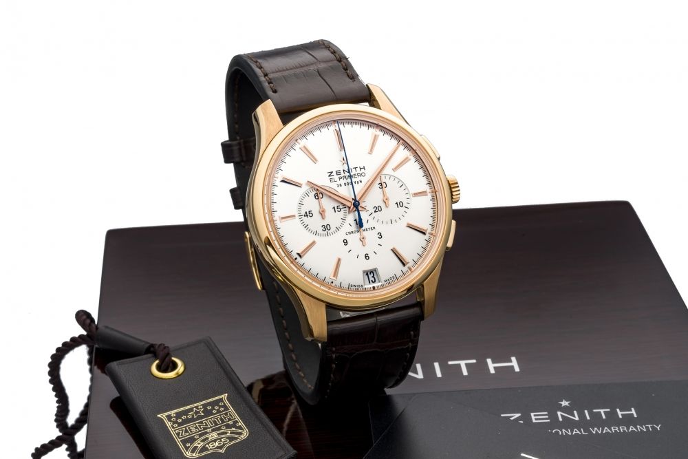 ZENITH, EL PRIMERO CAPTAIN CHRONOGRAPH, PINK GOLD A fine and large, self-winding, 18k pink gold chronograph wristwatch with date.