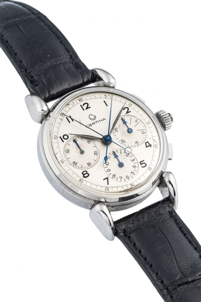 CERTINA, OVERSIZE SPLIT-SECOND CHRONOGRAPH, STEEL A fine, large and attractive, manual wind, stainless steel split-second chronograph.