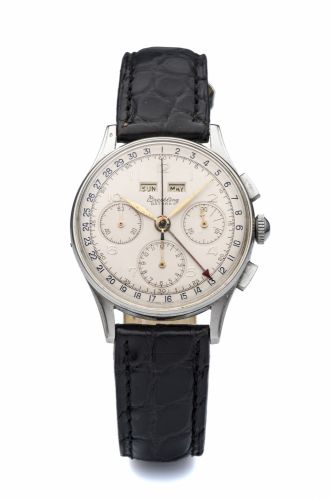 BREITLING, REF. 785, DATORA, CALENDAR CHRONOGRAPH A fine and rare, manual wind, stainless steel chronograph wristwatch with triple date.