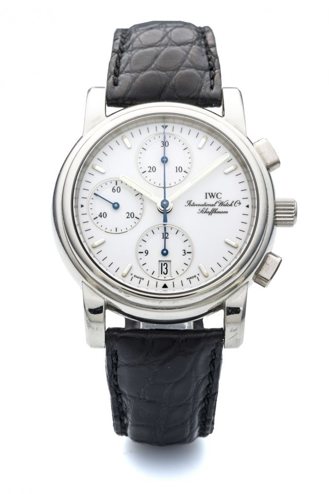 IWC, REF. 3703, AMALFI CHRONOGRAPH, PLATINUM A rare and unusual, self-winding platinum chronograph wristwatch with date.