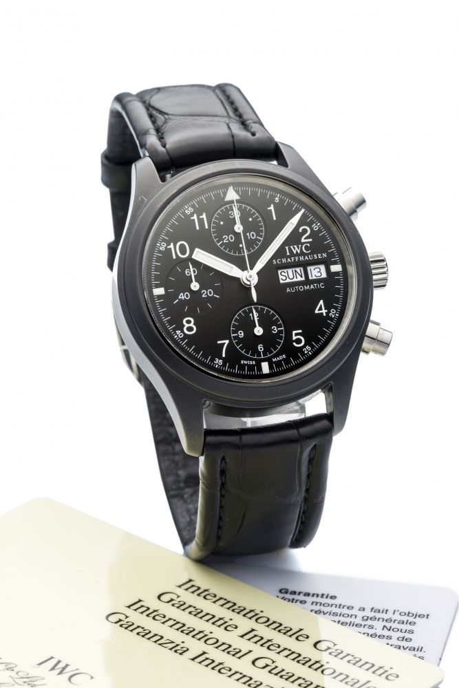 IWC, REF. 3705, FLIEGERCHRONOGRAPH, CERAMIC A fine and rare, self-winding, ceramic chronograph wristwatch with day and date.