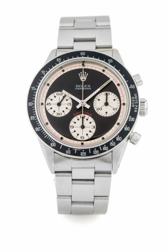 ROLEX 6241"PAUL NEWMAN" Very fine and very rare stainless steel, manual winding chronograph. Wristwatch with black dial and silver sub-dials, bezel with tachimeter scale. Très belle et rare montre bracelet en acier, mouvement mécanique, chronographe avec 