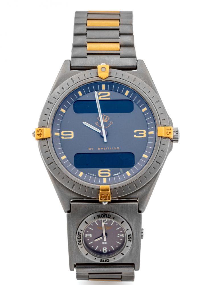 BREITLING, AEROSPACE, AL HUSSEIN BIN TALAL, FORMER KING OF JORDAN LOGO, TITANIUM AND GOLD