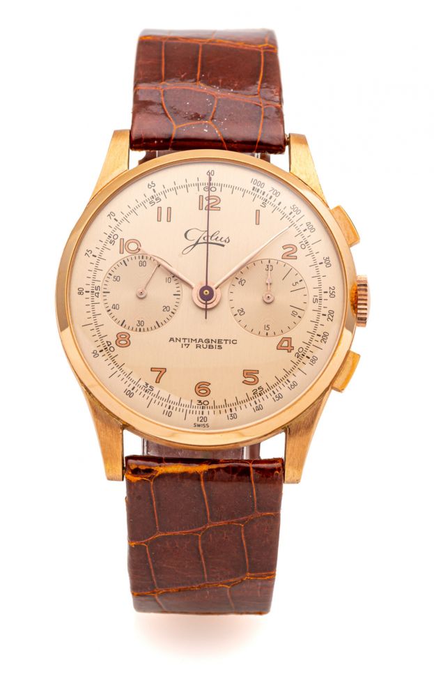 JOLUS, ANTIMAGNETIC CHRONOGRAPH, PINK GOLD, NEW OLD STOCK