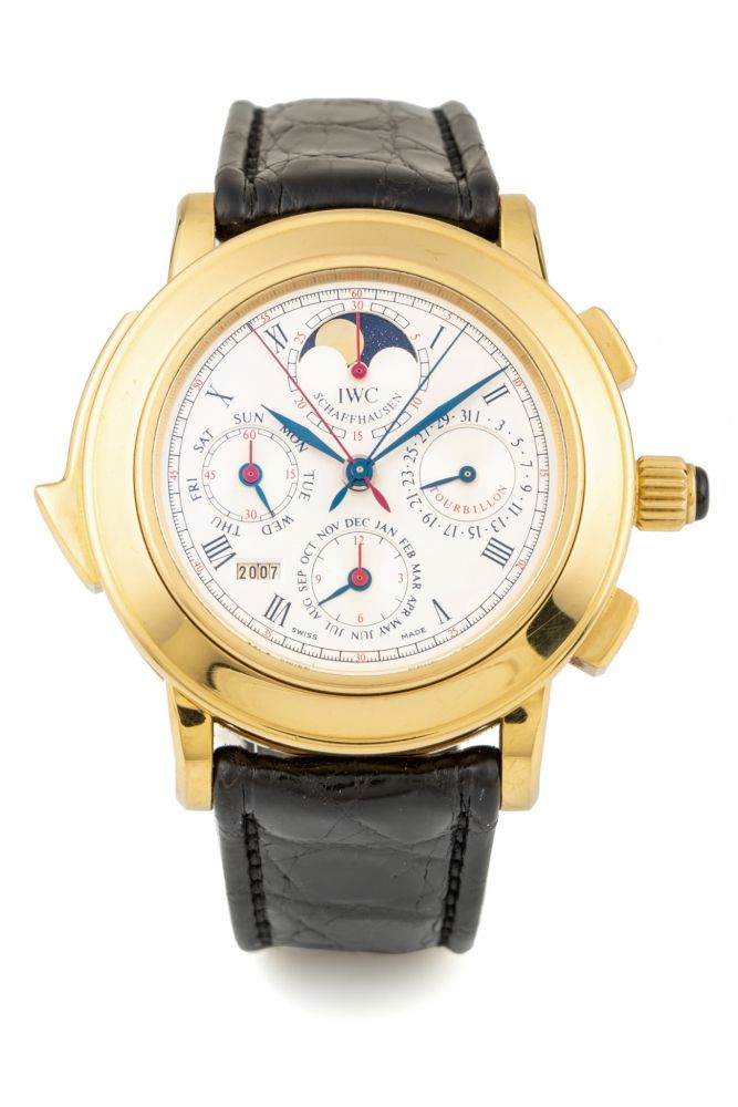 IWC, REF. 1868, DESTRIERO SCAFUSIA, TOURBILLON MINUTE REPEATING PERPETUAL CALENDAR SPLIT-SECOND CHRONOGRAPH, YELLOW GOLD