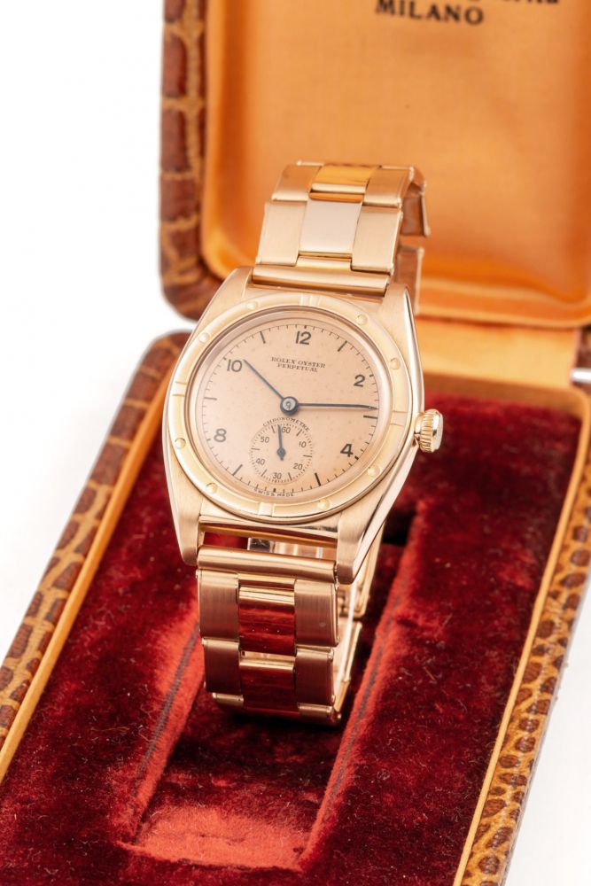ROLEX, REF. 3458, BUBBLEBACK, OVETTO, PINK GOLD