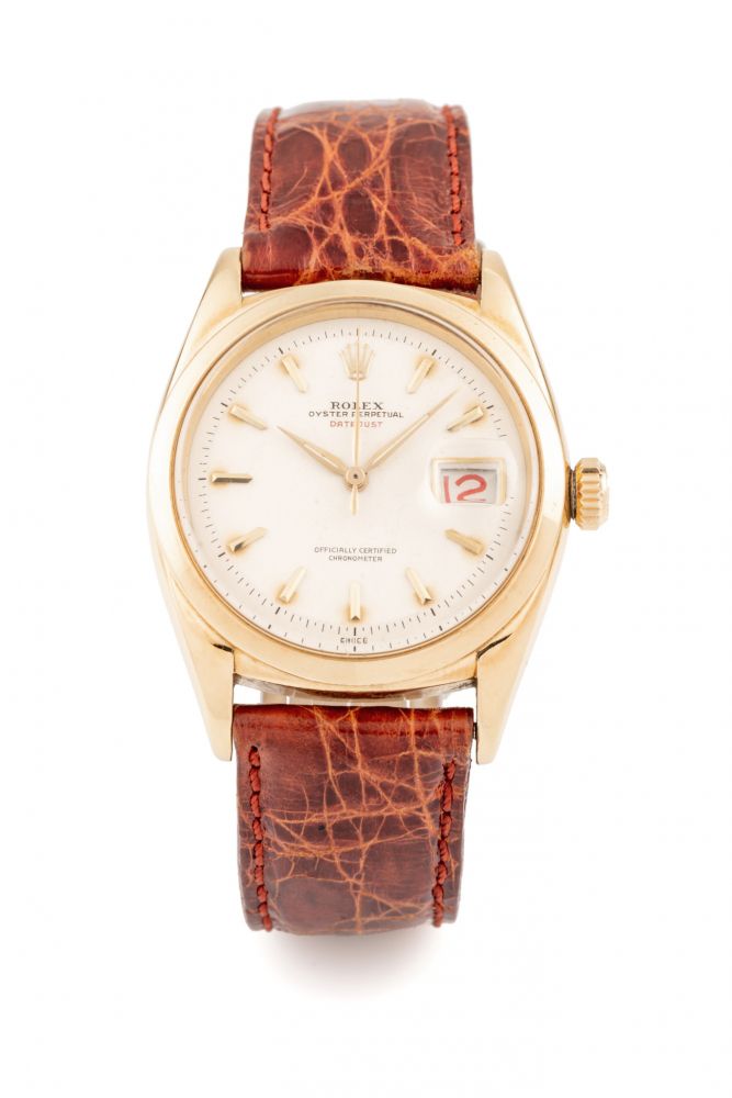 ROLEX, REF. 6304, RED DATEJUST, YELLOW GOLD