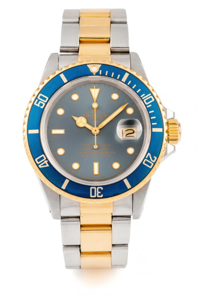 ROLEX, REF. 16803, SUBMARINER, GREY/BLUE COLOR CHANGE, STEEL AND GOLD