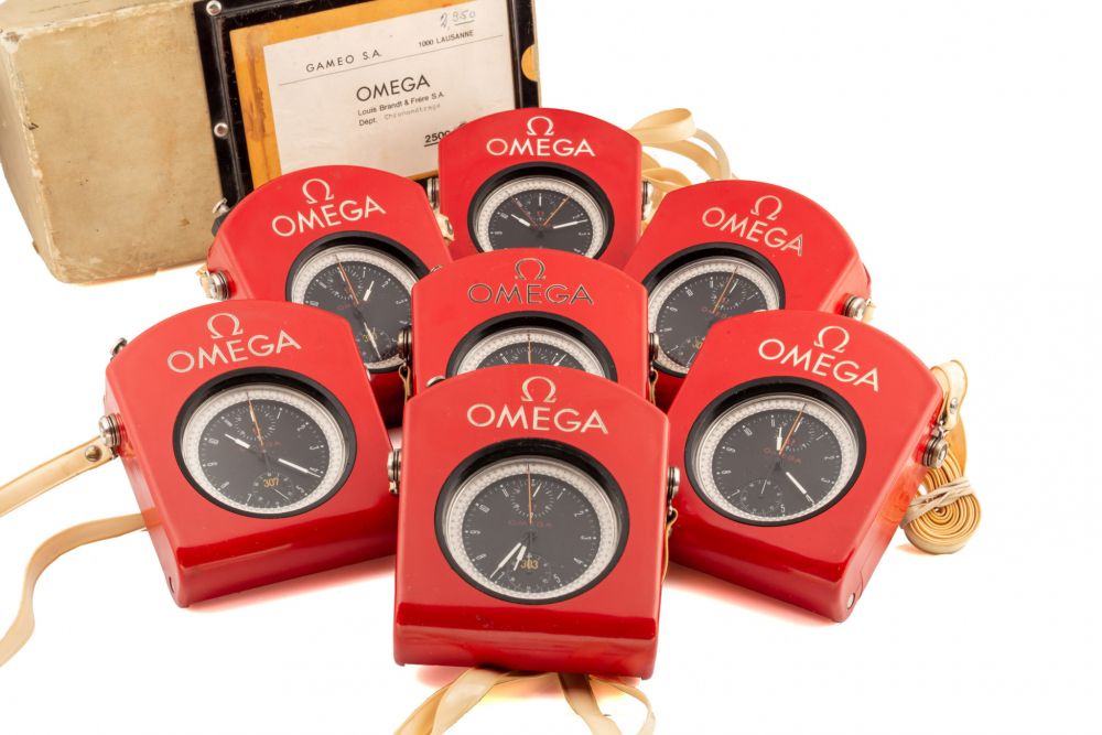 OMEGA, CK 1155, MEXICO 66, SPLIT-SECOND CHRONOGRAPH POCKET WATCH WITH RESIN OUTER CASE
