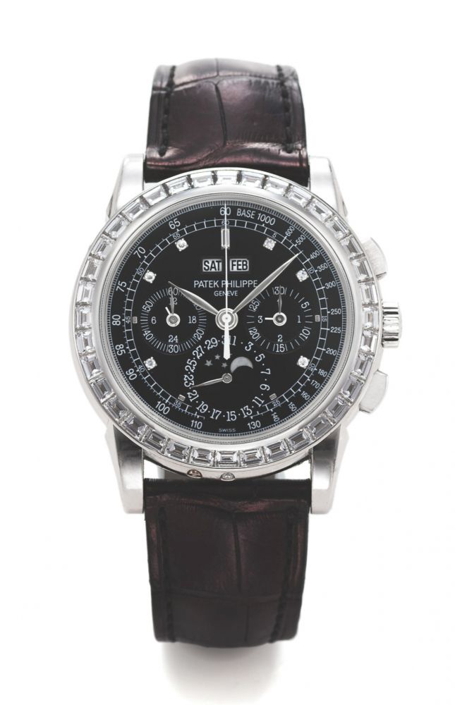 PATEK PHILIPPE, REF. 5971P, PERPETUAL CALENDAR CHRONOGRAPH, BAGUETTE BEZEL, PLATINUM