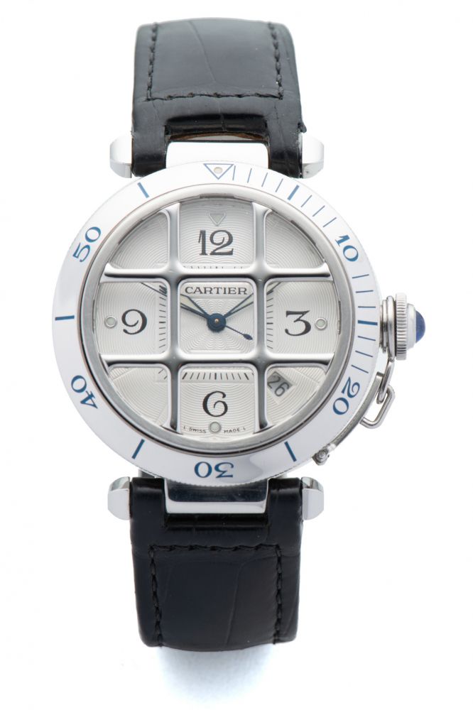 CARTIER, REF. 2379, PASHA « GRILLE », STEEL
