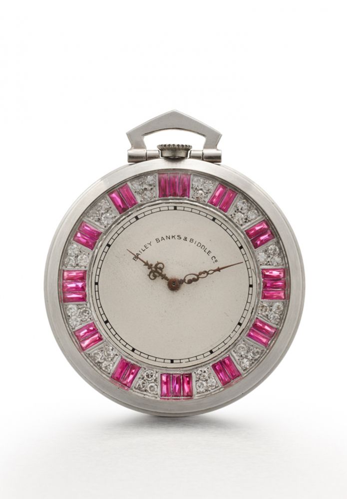 C. H. MEYLAN FOR BAILEY, BANKS BIDDLE CO. ART NOUVEAU DRESS-WATCH. PLATINUM, DIAMONDS AND RUBIES