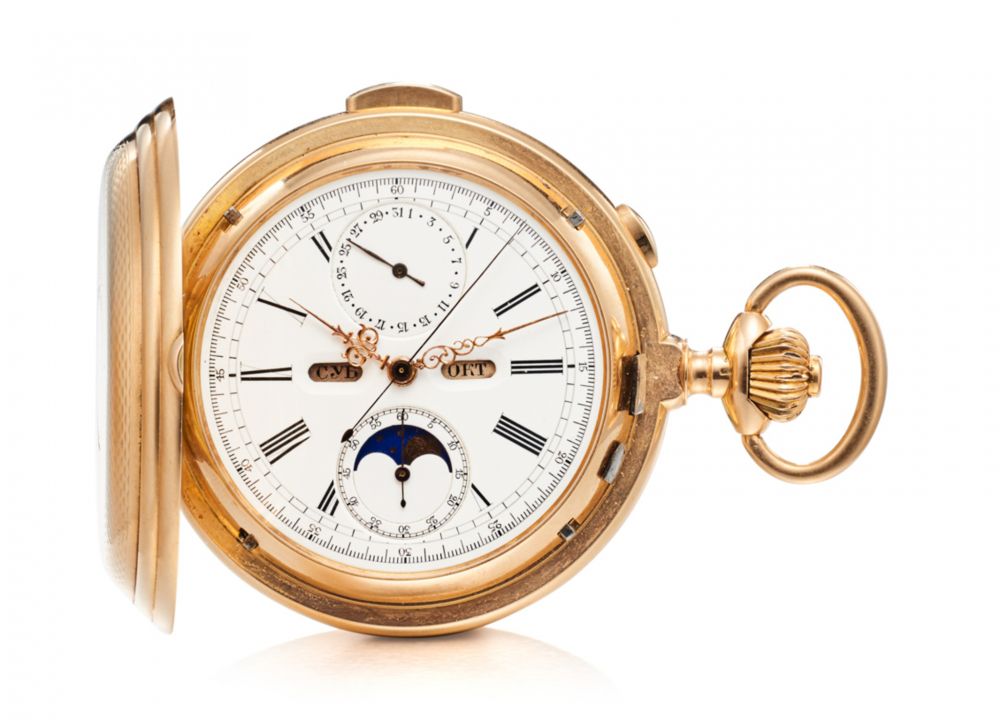C. BARBEZAT-BAILLOT, “LE PHARE” LARGE MINUTE-REPEATER, CHRONOGRAPH, TRIPLE DATE À GUICHETS (WITH APERTURES), MOON PHASES, MADE FOR THE RUSSIAN MARKET. 14K PINK GOLD