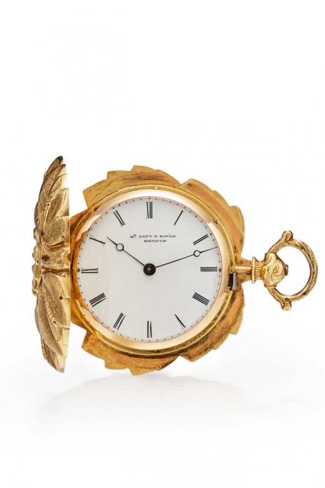 CAPT BOYER FORM WATCH IN THE SHAPE OF A VINE LEAF. 18K YELLOW GOLD