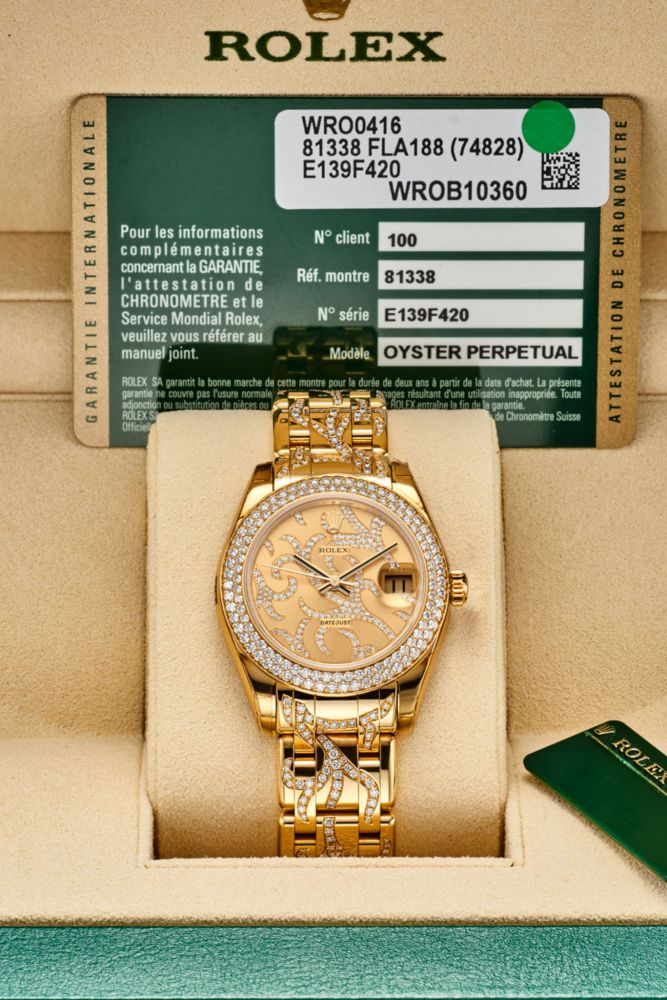 ROLEX REF.81338 DATEJUST PEARLMASTER YELLOW GOLD DIAMOND ARABESQUE WITH DATE (NEW OLD STOCK)