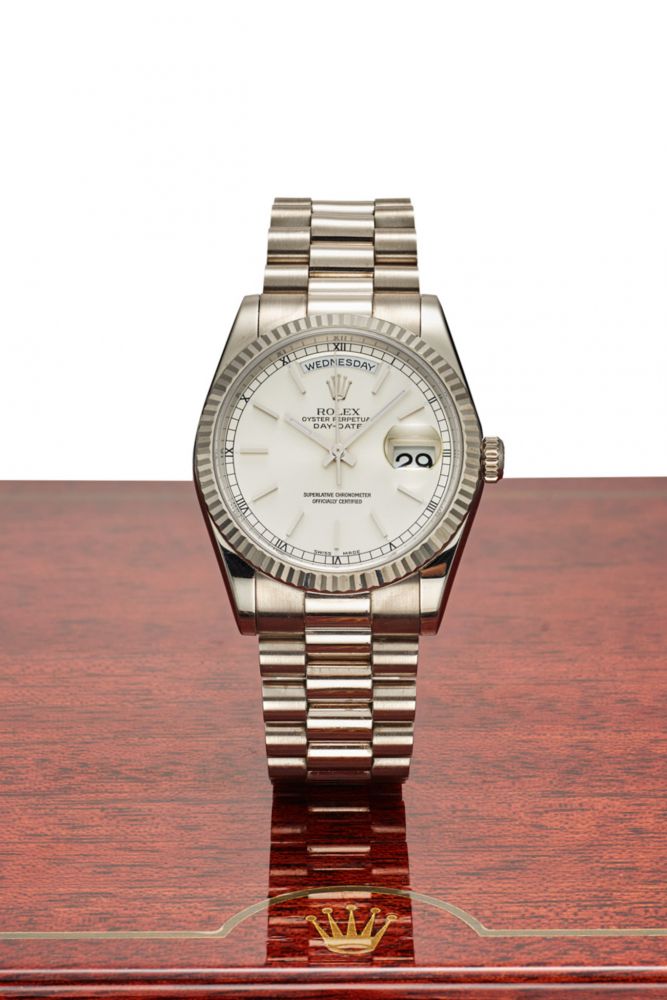 ROLEX REF. 118239 / 2099, “DAY-DATE”. 18K WHITE GOLD