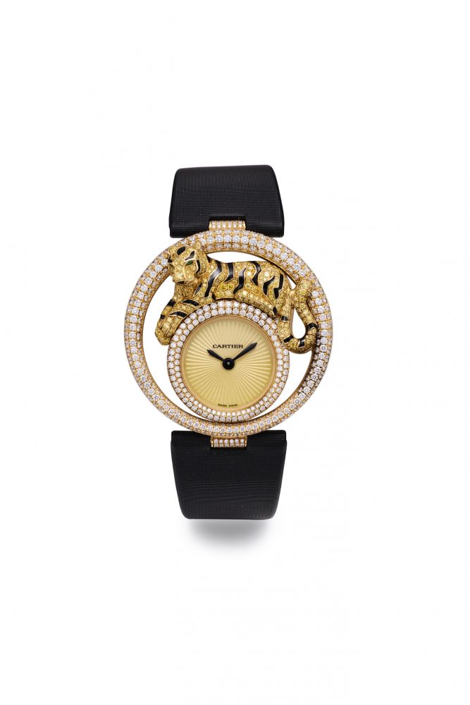 CARTIER LE CIRQUE ANIMALIER DE CARTIER TIGRE DIAMOND AND YELLOW GOLD QUARTZ WRISTWATCH, LIMITED EDITION 48/50.