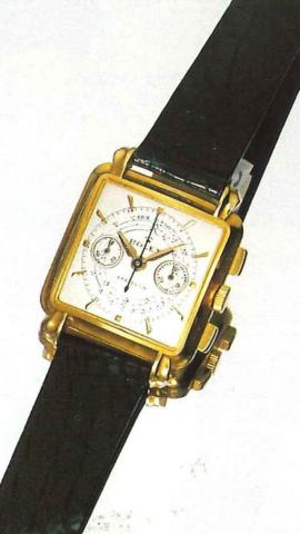 Rolex, Precision, Gabus produced in 37 examples.in yellow gold and 37 examples in pink gold in 1949.Ref. 8206, 1940's..Fine, carr_ galb_, 18ct pink gold gentleman's.wristwatch, with square button chronograph, register.and tachometer.