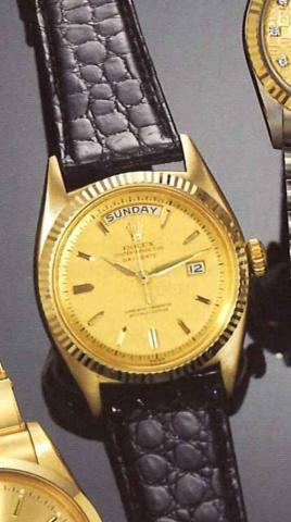 Rolex, Oyster Perpetual, Day Date, Superlative.Chronometer, Officially Certified, Ref. 6612, 1950's..Tonneau shaped, center second, self winding, 18ct.pink gold gentleman's wristwatch, with date.