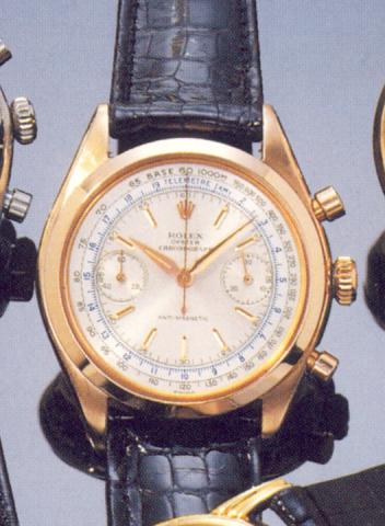 Rolex Oyster Chronograph Antimagnetic.Ref. 6232, 1960 's..Very fine 18ct pink gold gentleman's wristwatch with with.round button chronograph, register, tachometer and.telemeter.
