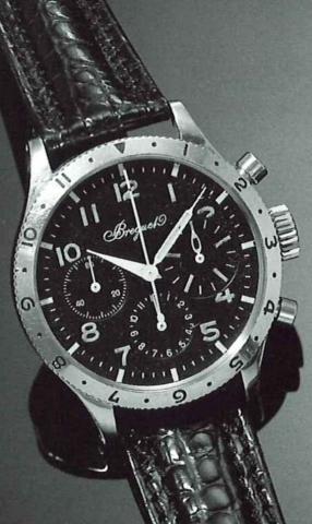 Breguet, No. 2955, 1950 's..Fine stainless steel gentleman's military wristwatch with.round button retour en vol chronograph and registers.