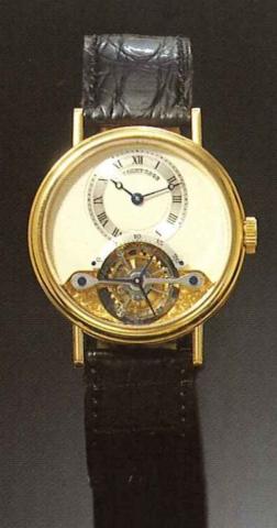 Breguet Tourbillon No 222, Ref. 3243, Brevet.du 7 Messidor, An 9, present series..Very fine and rare 18ct gold gentleman's wristwatch.with visible tourbillon.