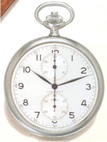 Longines, No. 7251570, Ref. 23398. Produced circa 1935..Fine stainless steel keyless chronograph watch with 30-minute register.