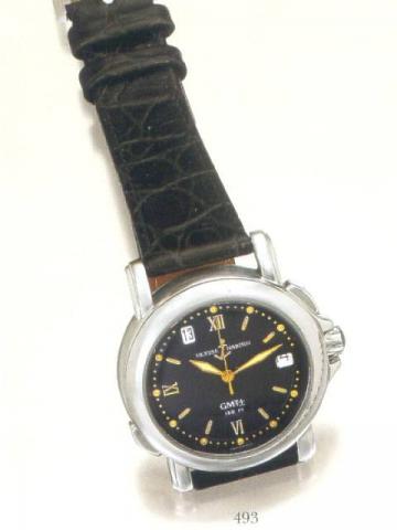 Ulysse Nardin, Locle, Suisse, San Marco.GMT +/, No. 1950, Ref. 203.22. Produced in circa 1995..Fine, center-seconds, self-winding, water-resistant to 100 meters, two time zone and the 24 hours indication, stainless steel gentleman's wristwatch with date, 