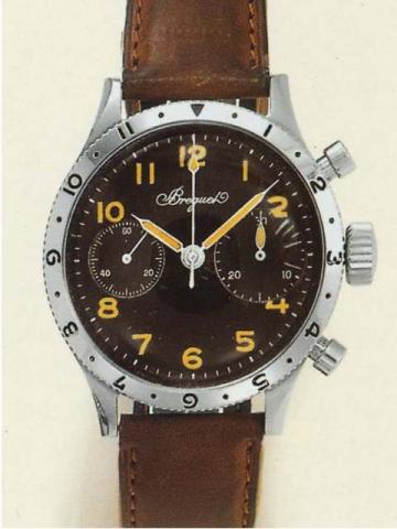 Breguet, Type XX, Flyback, Ref. 2085. Produced in the 1950's.Fine and rare, water-resistant, stainless steel aviator's wristwatch with round button chronographand register.