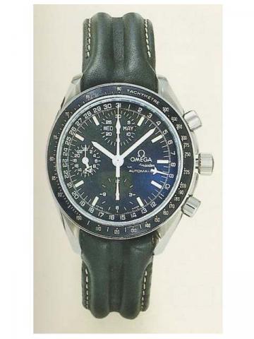 Omega Speed-master Day-Date, Ref. 3520. Produced in the 1990's.Fine, self-winding, water-resistant, stainless steel gentleman's wristwatch with 44 hours autonomy, round button chronograph, registers, tachometer, 24 hours and triple date, and a stainless s
