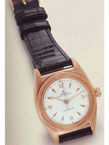 Rolex, Oyster Perpetual Chronometer, Ref. 3725. Produced in the 1940's.Fine, center-seconds, self-winding, water-resistant, pink gold with stainless steel back gentleman's wristwatch.
