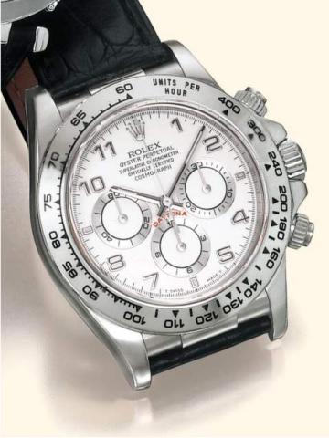 Rolex, Oyster Perpetual, Superlative Chronometer Officially Certified Cosmograph Daytona, Ref. 2119. Produced in the 1990's.Very fine self-winding, water-resistant down to 100 meters, white gold gentleman's wristwatch, with round button chronograph, regis