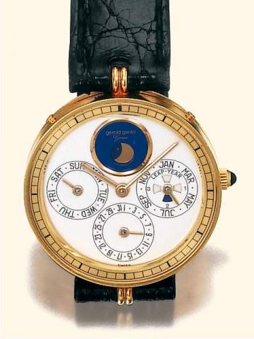 G_rald Genta Automatic, Ref. G. 2979.4. Produced in the 1990's.Very fine astronomic, self-winding, water-resistant, 18K yellow gold gentleman's wristwatch with perpetual calendar and moon phases and an 18K yellow gold G_rald Genta buckle.