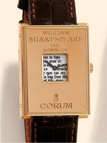 Corum Golden Book, William Shakespeare The Sonnets, No. 5/50. Produced in a limited edition of 50 examples in thee late 1990's..Fine and rare, book-shaped, 18K pink gold gentleman's wristwatch with an 18K pink gold Corum buckle. Accompanied by a fitted bo