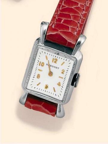 Breguet, Ref. 5028. Produced in the 1940's..Fine and unusual, rectangular, 18K white gold lady's wristwatch.