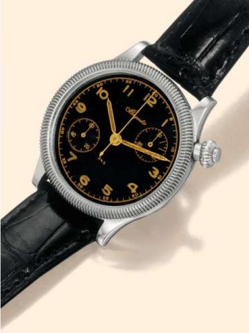 Breguet, Ref. 343, made on June 3, 1948 and sold on January 3, 1952 to La Mai-son Burma. Unique stainless steel military wristwatch with coaxial button chronograph on the winding-crown. Accompanied by Breguet certificate.