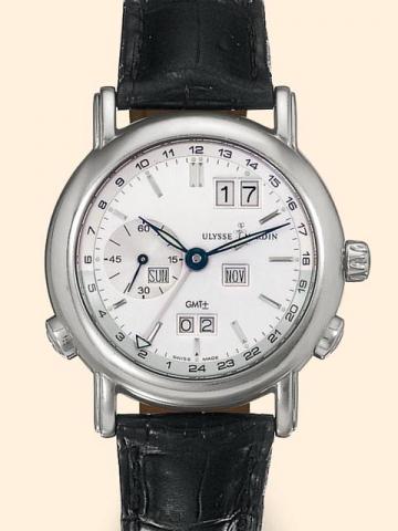Ulysse Nardin,Locle, Suisse, San Marco Perpetual Calendar GMT, No. 170, movement No. 480630-2, Ref. 320-22. Produced circa 2000.Fine, center-seconds, self-winding, wa-ter-resistant to 100 meters, two time zone, 24-hour scale, 18K white gold gentleman's wr