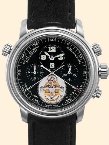 Blancpain Craft, Ref. 2100. No. 20/99 of a limited edition of 99 pieces. Produced circa 2000.Very fine and important, water-resistant, self-winding, pla-tinum gentleman's wristwatch with fly-back round button split-seconds chronograph, visible one minute 