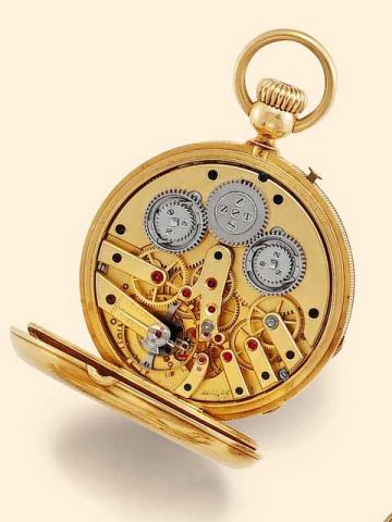 G.F. Roskopf, made for M. Barre, Swiss, circa 1863.Fine and unusual,18K gold keyless double train independent seconds watch.