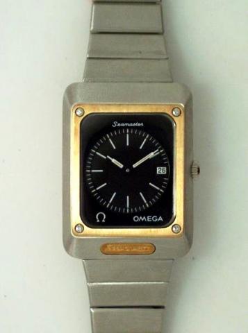 Omega Seamaster, Megaquartz, Ref. 5866. Production of this reference started in 1974 for men and in 1976 for ladies, this example sold on January 15, 1977..Fine water-resistant, trapezoidal-shaped, yellow gold and stainless steel electric lady's wristwatc