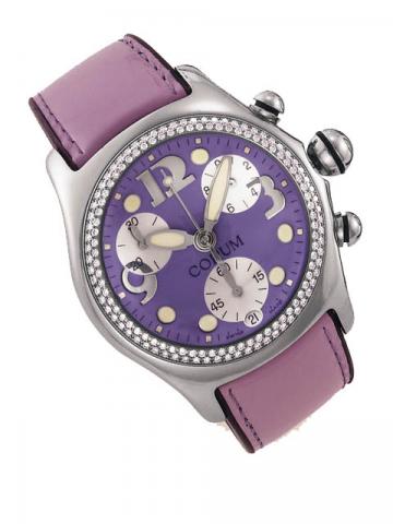 Corum Boutique, Bubble Chronograph, Ref. 396.152.47. Produced in the 1990's, sold on January 15, 2003.Fine and atypical, curved, water-resistant, stainless steel and diamond, unisex quartz wristwatch with round button chronograph, registers and date, a th