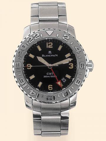 Blancpain, Trilogy Collection, GMT, Ref. 2250. Produced in the 1990's.Fine, center-seconds, self-winding, water-resistant, two time zone, stainless steel gentleman's wristwatch with 100 hours autonomy, date and a stainless steel Blanpain bracelet. Accompa
