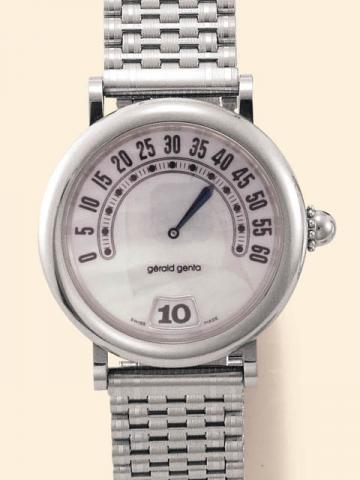 G_rald Genta, R_tro Classic, Ref. G 3634. Produced in the 1990's.Fine, jump-hour, self-winding, water-resistant, stainless steel gentleman's wristwatch with retrograde minutes, 40 hours autonomy and a stainless steel bracelet.