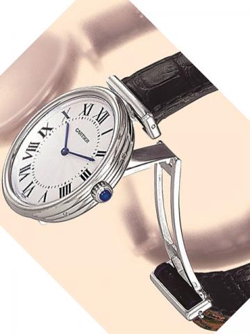 Cartier, Ref. 2225. Produced in the 1990s. Fine and unusual water-resistant, 18K white gold gentleman's wristwatch with 18K white gold Cartier deployant clasp in which the clasp, once folded, fits into the case back, its end forming the second lug.