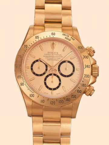 Rolex Oyster Perpetual, Superlative Chronometer, Officially Certified Cosmograph Daytona, Ref. 16500/16528. Production of this reference started in 1988. Fine, self-winding, water-resistant down to 100 meters, 18K yellow gold gentleman's wristwatch, with 