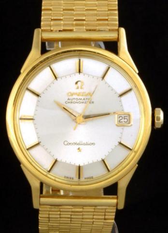 Omega, Constellation, Automatic Chronometer, Ref.14902/3 SC-62. Production of this model started in 1952.Fine, center-seconds, self-winding, water-resistant, 18K yellow gold gentleman's wristwatch with date and an 18K yellow gold textured Omega link brace