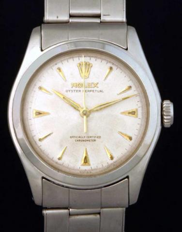 Rolex, Oyster Perpetual, Officially Certified Chronometer, Ref. 6106. Produced in the 1950's.Fine, center-seconds, self-winding, water-resistant, stainless steel gentleman's wristwatch with a stainless steel Rolex Oyster expansion bracelet.