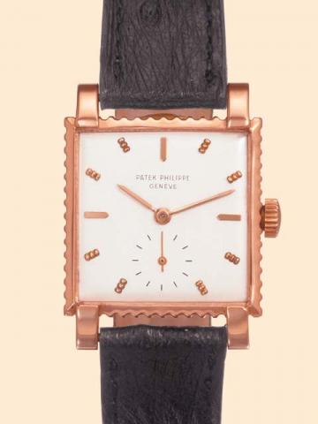 Patek Philippe Cie, Geneve, No. 957883, case No. 512958, Ref. 2472. Production of this reference started in 1950. Very fine, square, 18K pink gold gentleman's wristwatch.