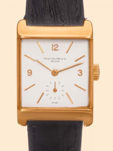 Patek Philippe Cie, Geneve, No. 742348, case No. 514175, Ref. 2516. Production of this reference started in 1953. Very fine and very rare, square, 18K yellow gold gentleman's wristwatch.